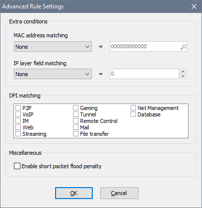 Add/Edit Rule window - Even More Advanced Settings tab