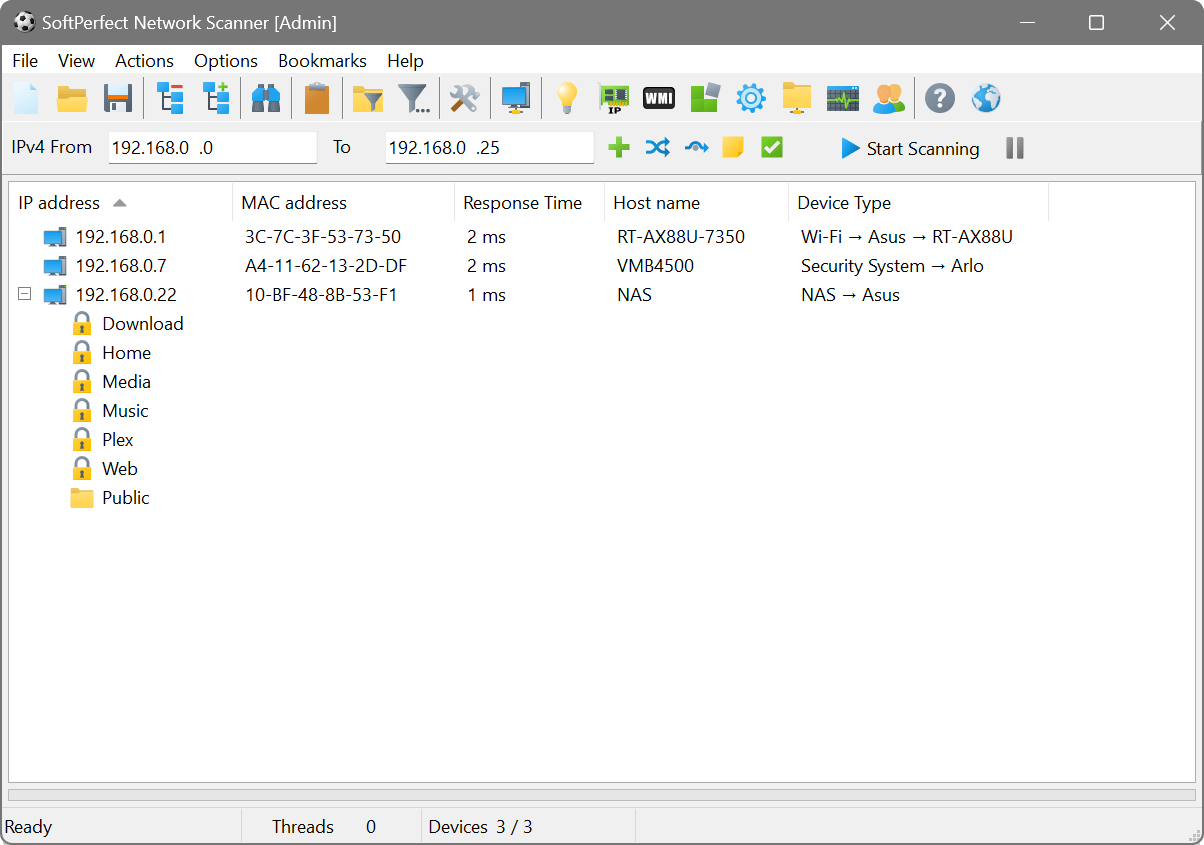 SoftPerfect Network Scanner's main window