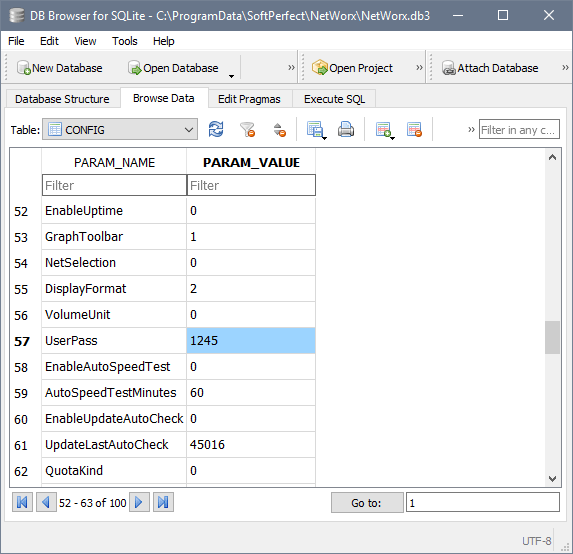 The NetWorx password in DB Browser for SQLite