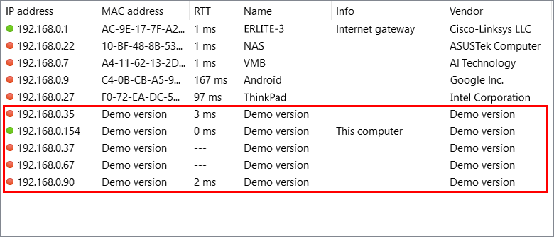 Demo version text, trial version text, or asterisks instead of device information