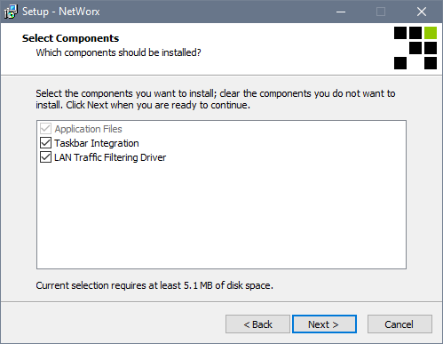 Choosing to install the driver during NetWorx installation