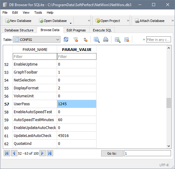 NetWorx password recovery with DB Browser for SQLite