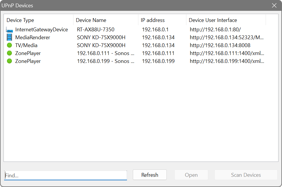 UPnP Device Discovery window