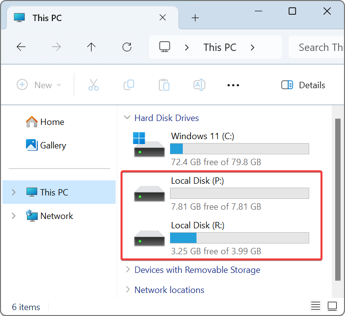 マウントされたRAMディスクがWindowsエクスプローラに表示される方法