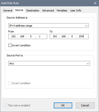 Add/Edit Rule window - Source tab