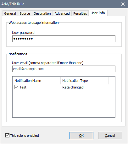 Add/Edit Rule window - User Info tab