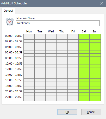Add/Edit Schedule window