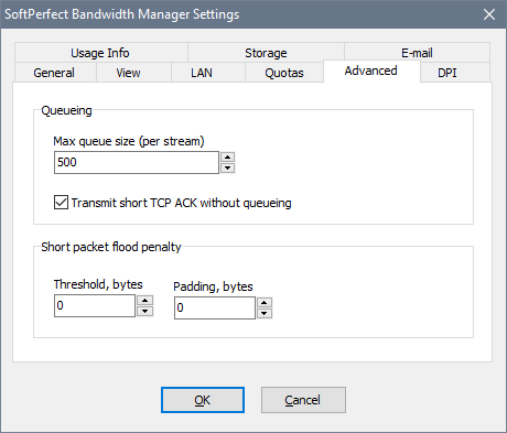 SoftPerfect Bandwidth Manager Settings - Advanced tab