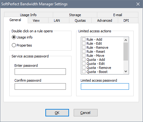 SoftPerfect Bandwidth Manager Settings - General tab