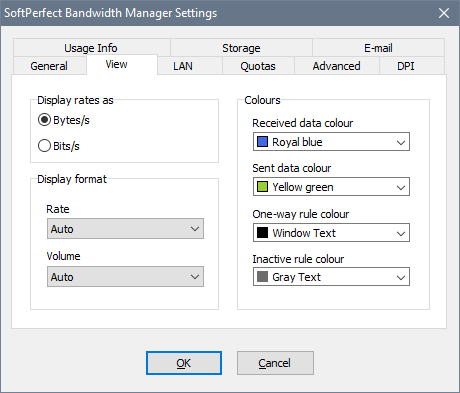 SoftPerfect Bandwidth Manager Settings - View tab