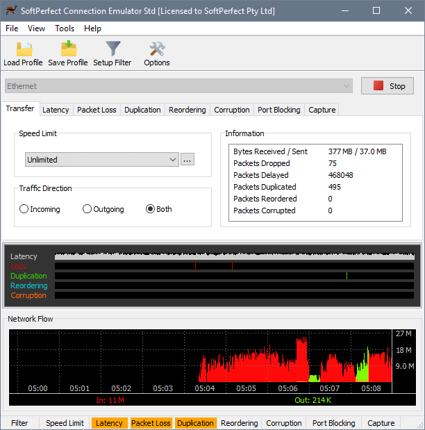 SoftPerfect Connection Emulator - main window