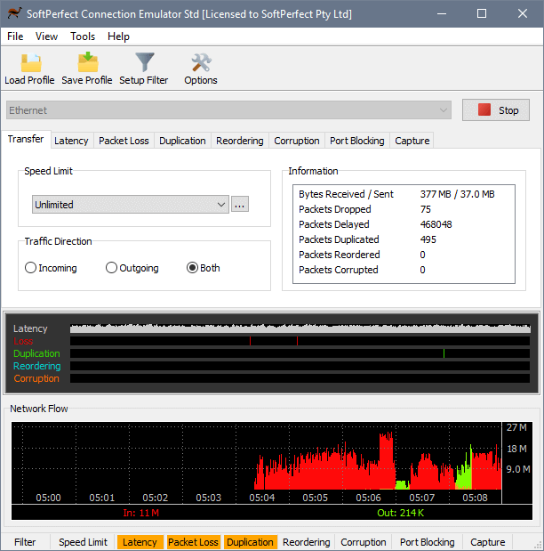 SoftPerfect Connection Emulator - Main window