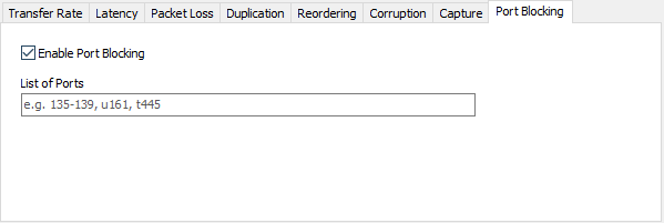 SoftPerfect Connection Emulator - Main window, Port Blocking tab