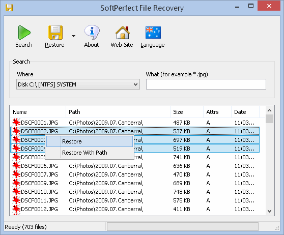 gratuitement softperfect file recovery