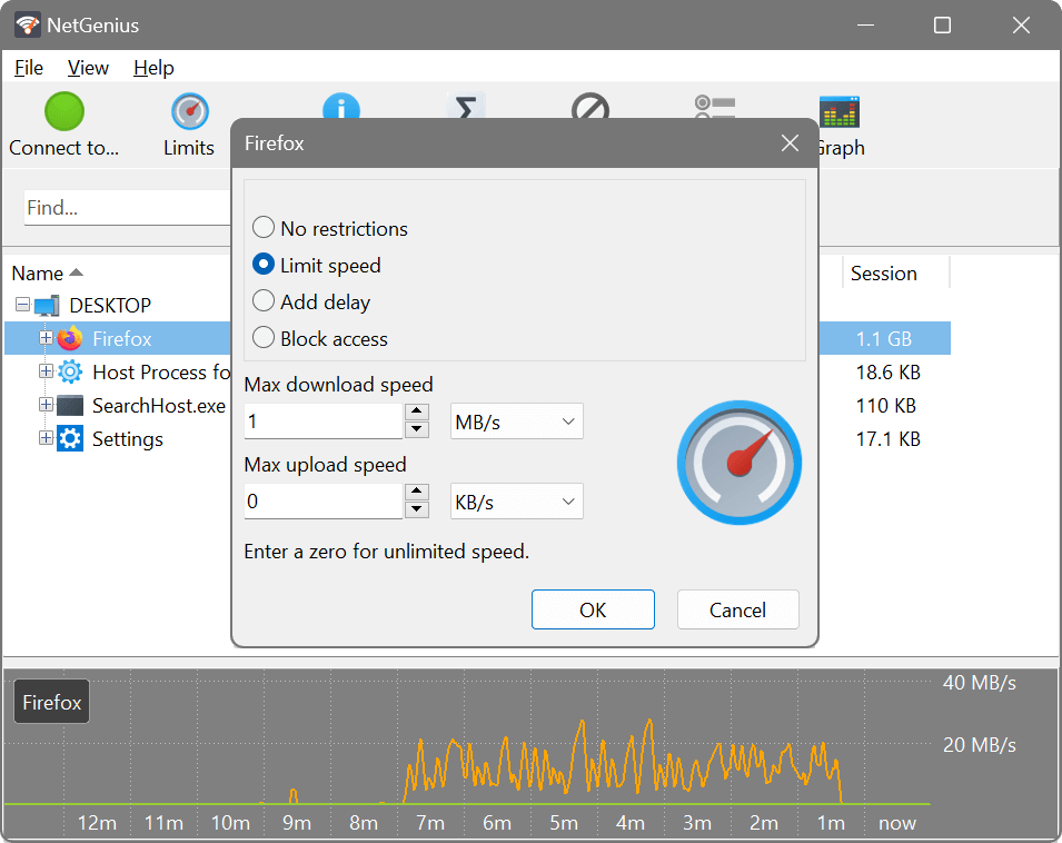 Setting a bandwidth limit