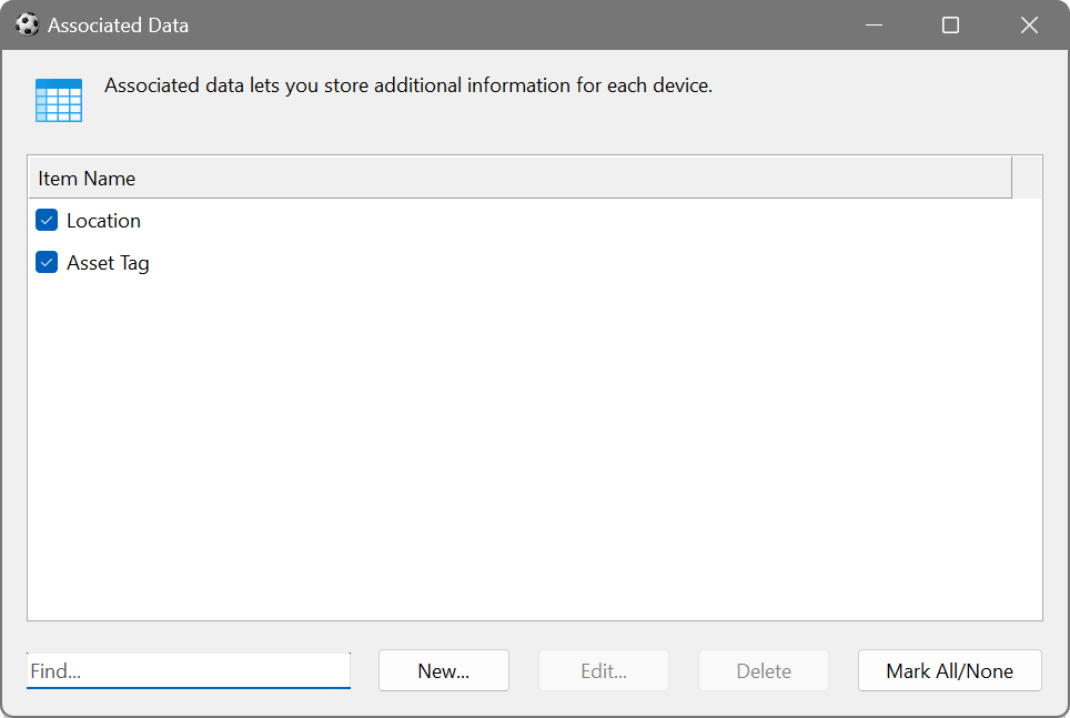 Associated Data dialog