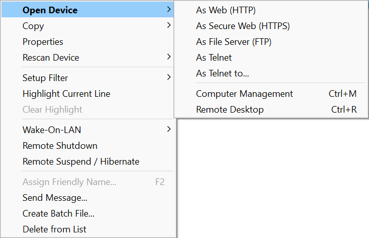 Device context menu