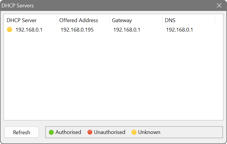 DHCP Server Discovery window