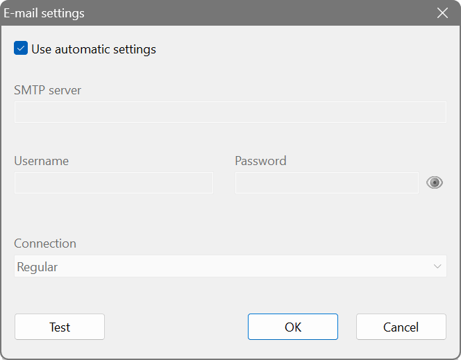 E-mail settings dialog
