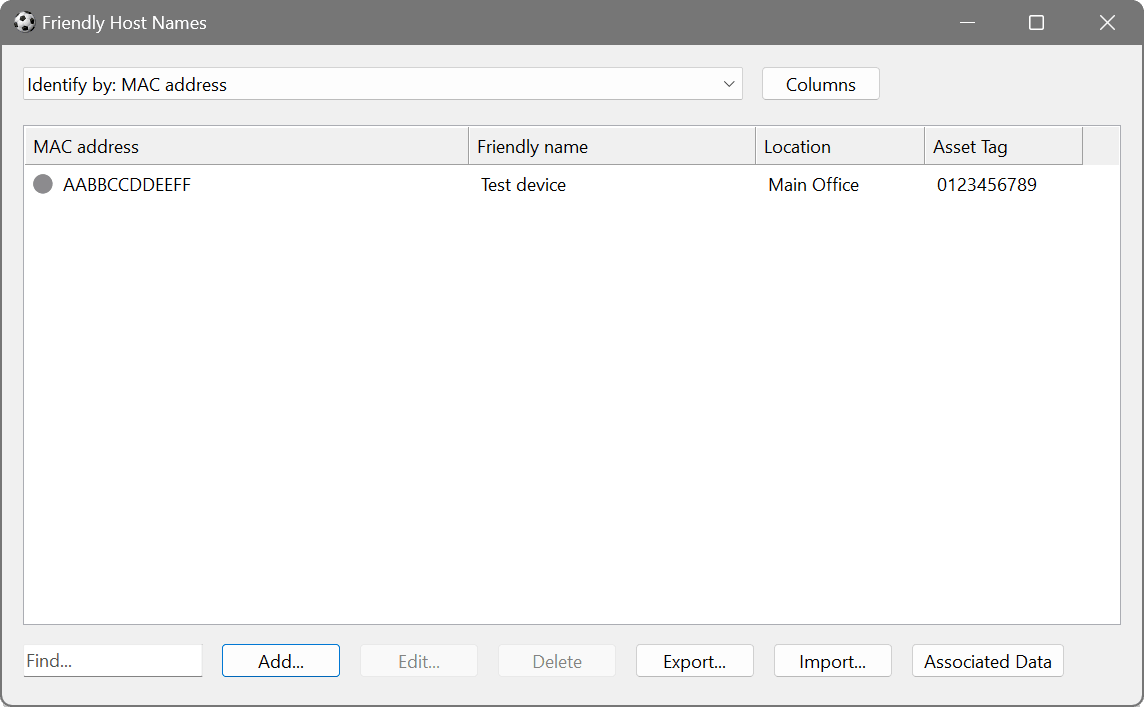 Friendly Names / Comments dialog