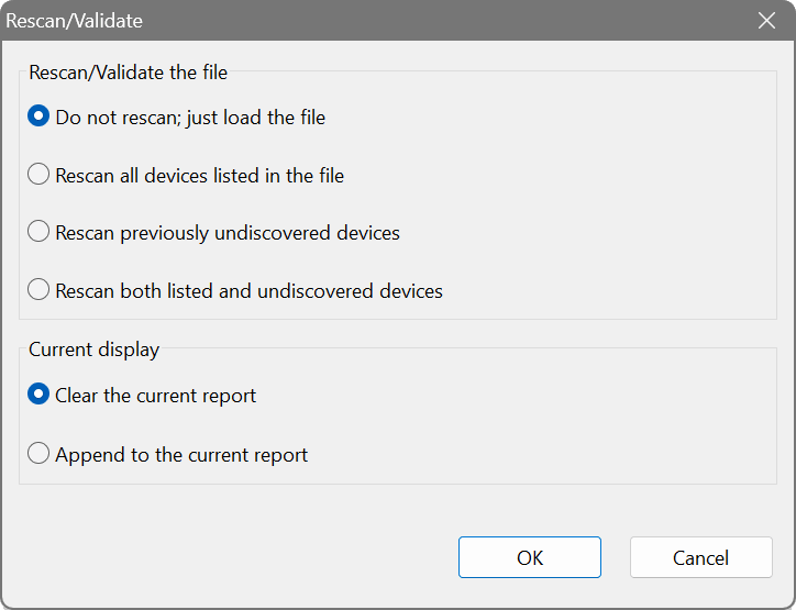 Rescan/Validate dialog