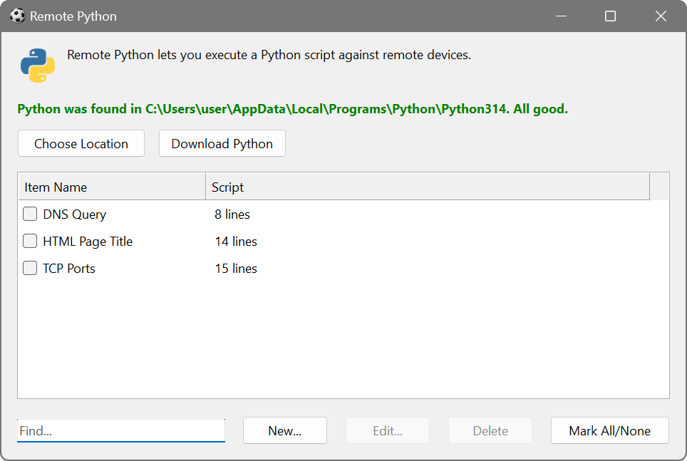 Remote Python dialog
