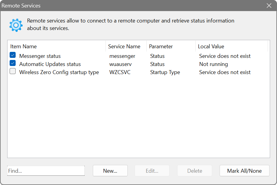 Remote services window