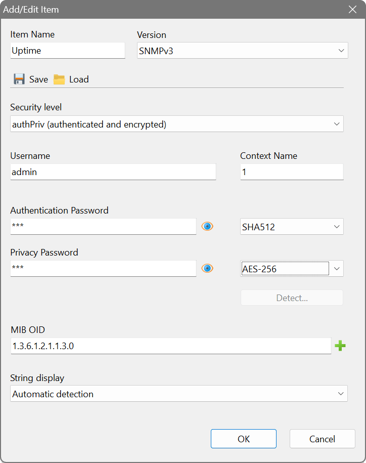 SNMPv3 item configuration