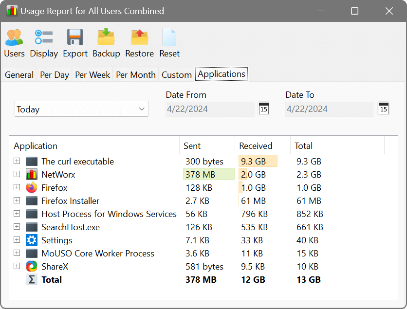 Long-term stats for apps