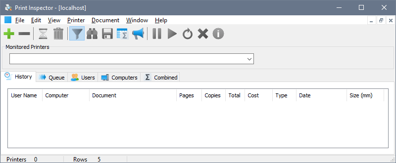 Print Inspector: the main window of the management console