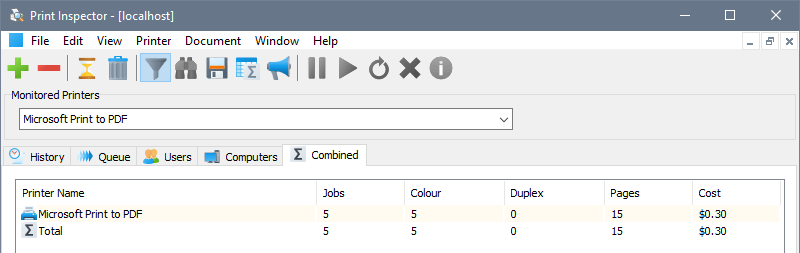 Print Inspector main window, Combined tab
