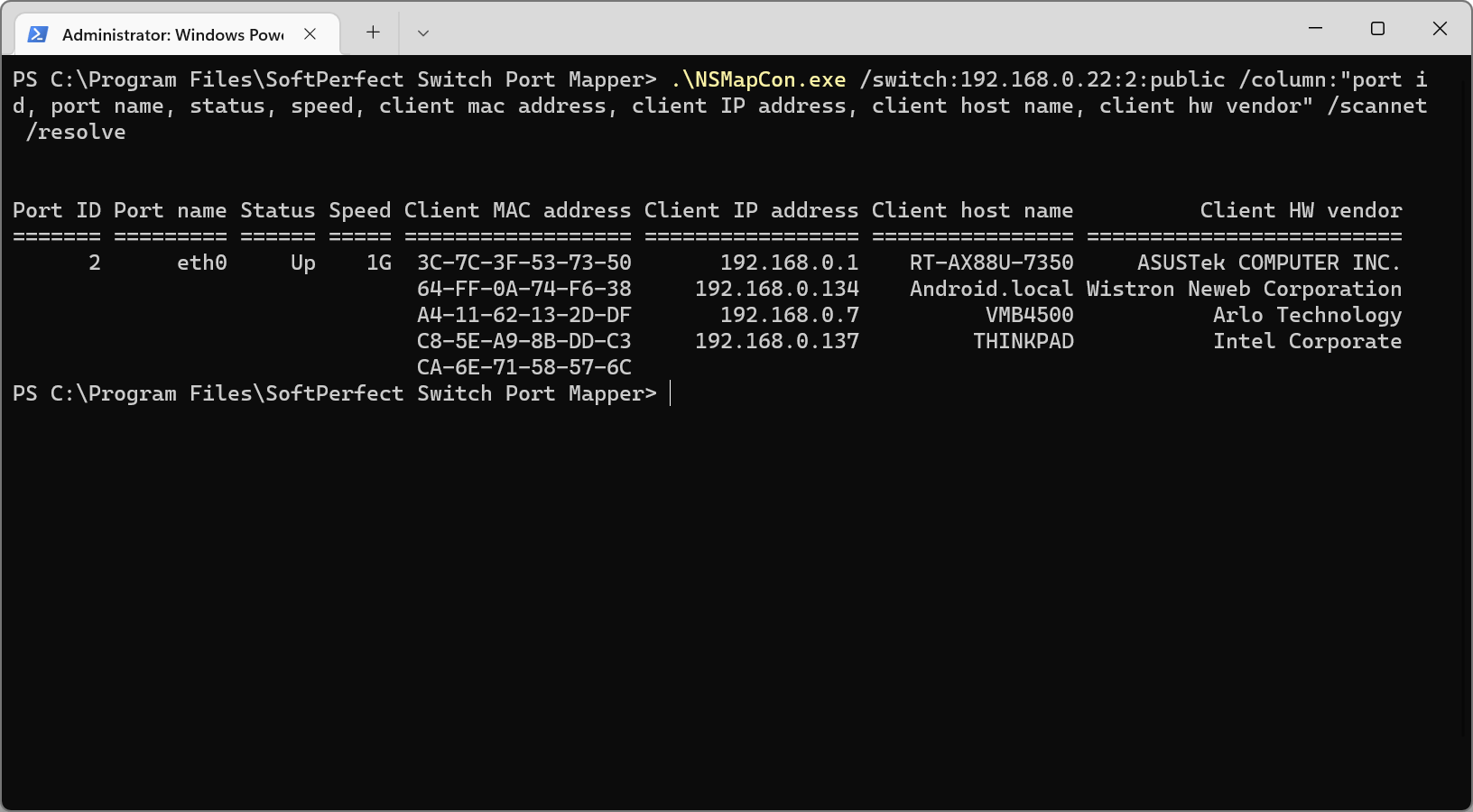 SOFTPERFECT Switch Port Mapper. Port Mapping. /MAPTOOL команда.