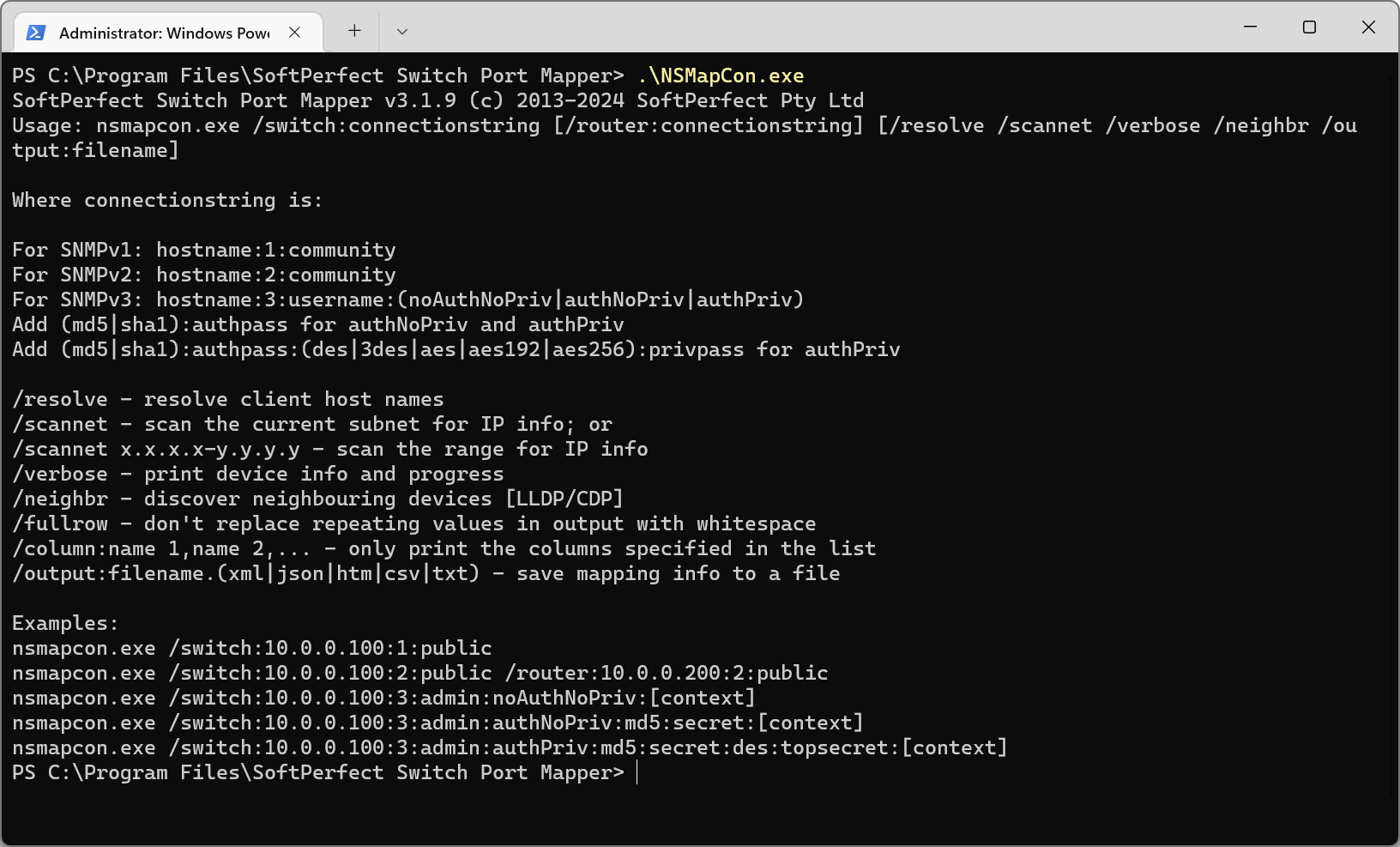 SoftPerfect Switch Port Mapper - Console