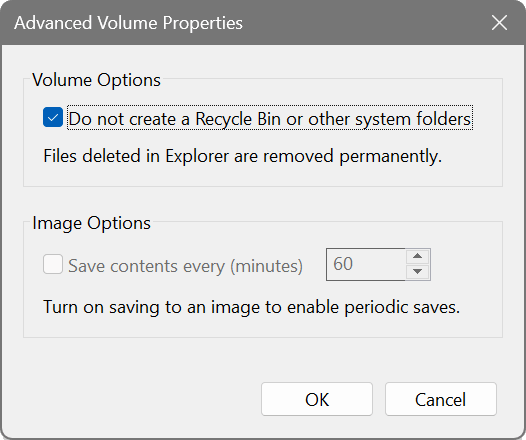 The Advanced Volume Properties dialog