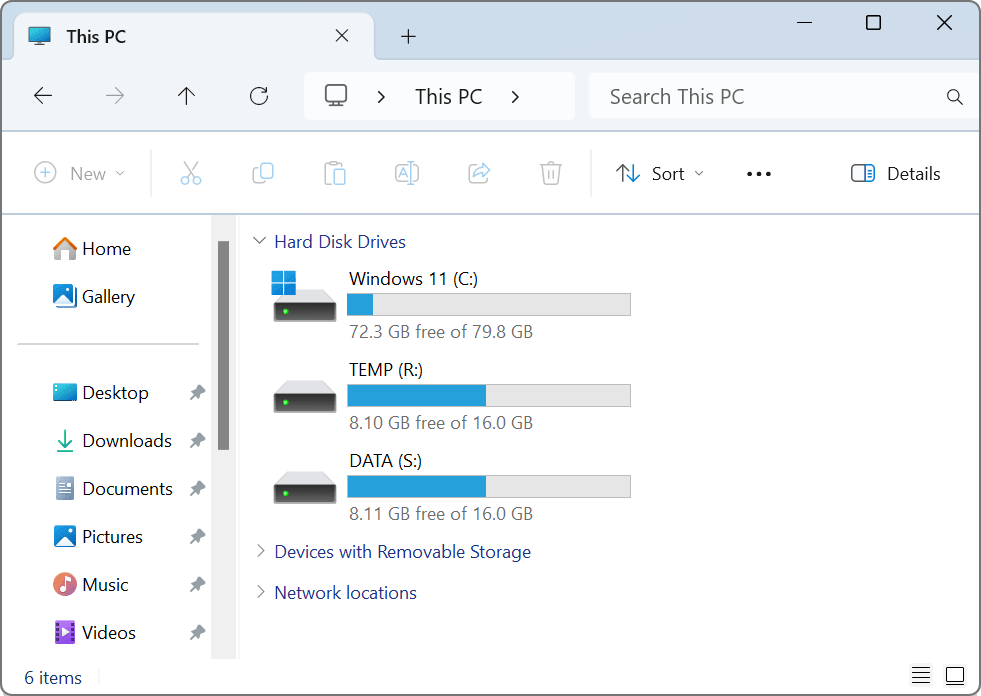 RAM File System volumes in Windows Explorer
