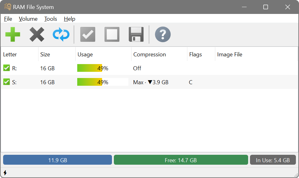 SoftPerfect RAM File System main window