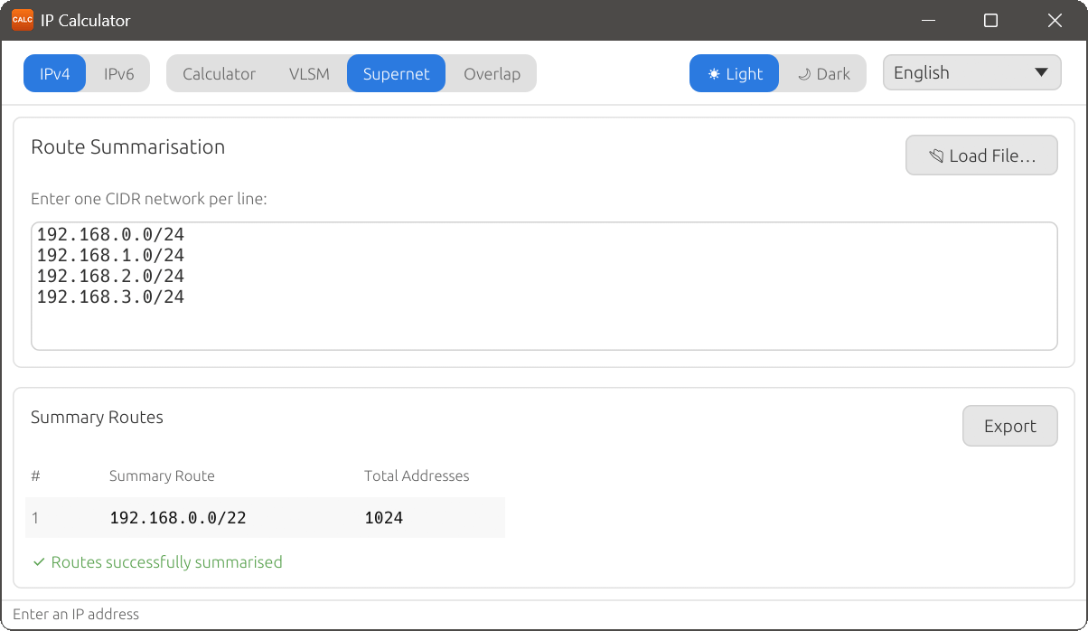 Route summarisation success