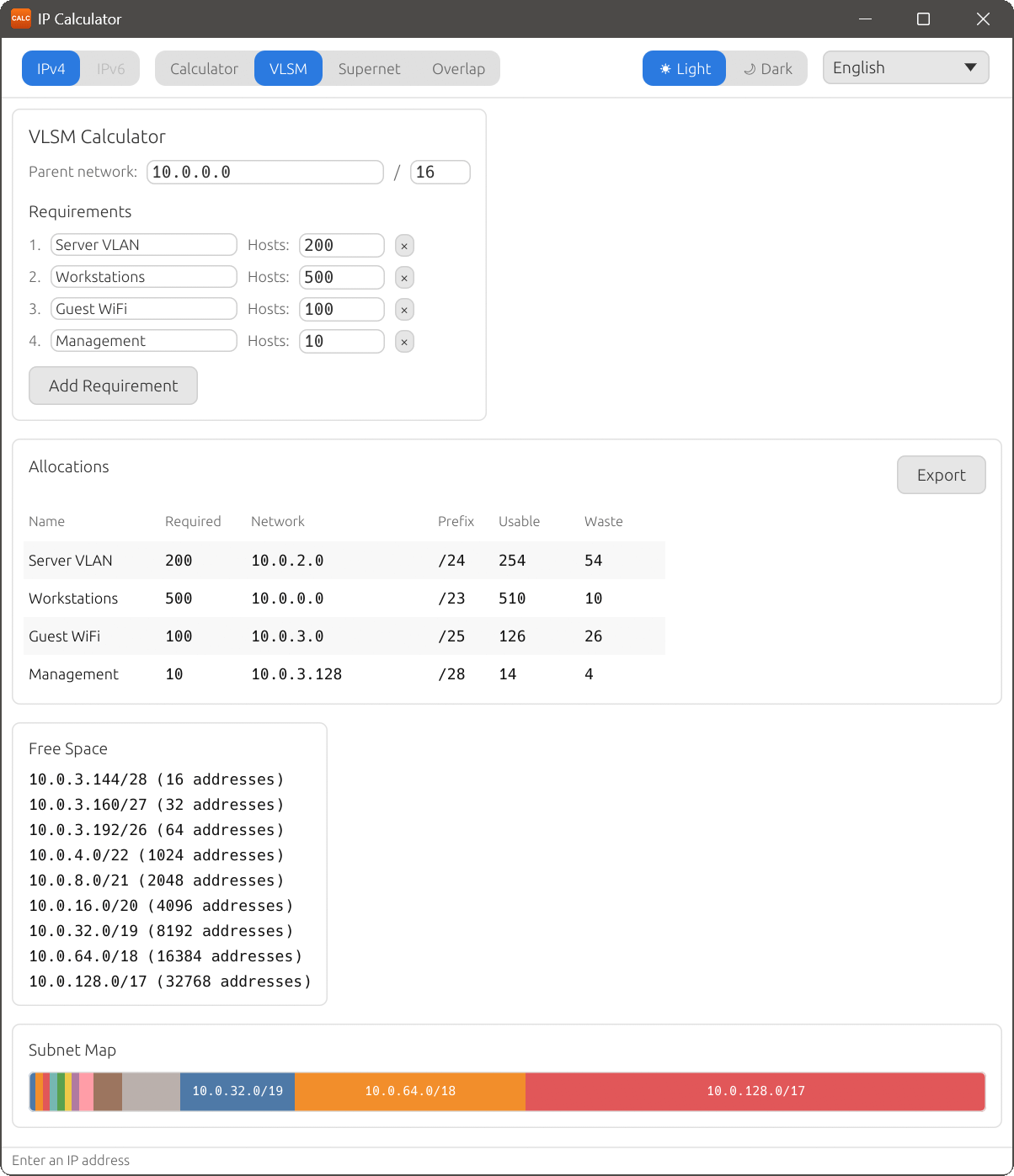VLSM calculator allocations