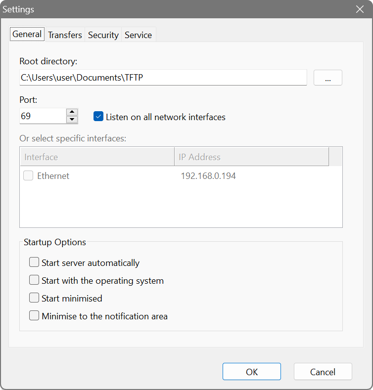 TFTP Server - General settings