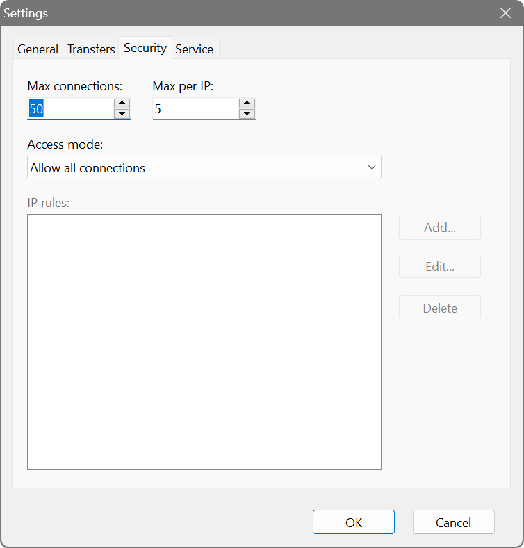 TFTP Server - Security settings