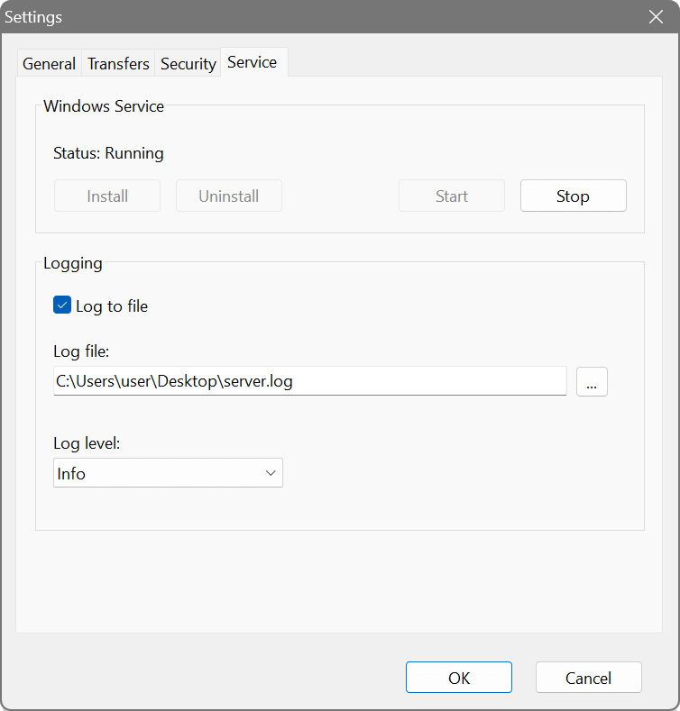 TFTP Server - Service settings