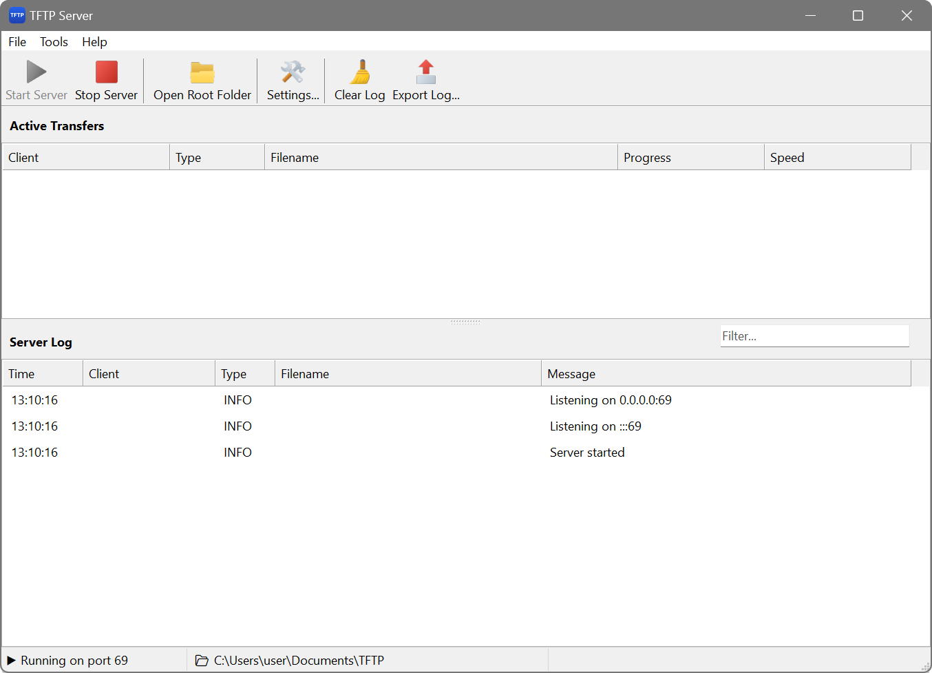 TFTP Server main window