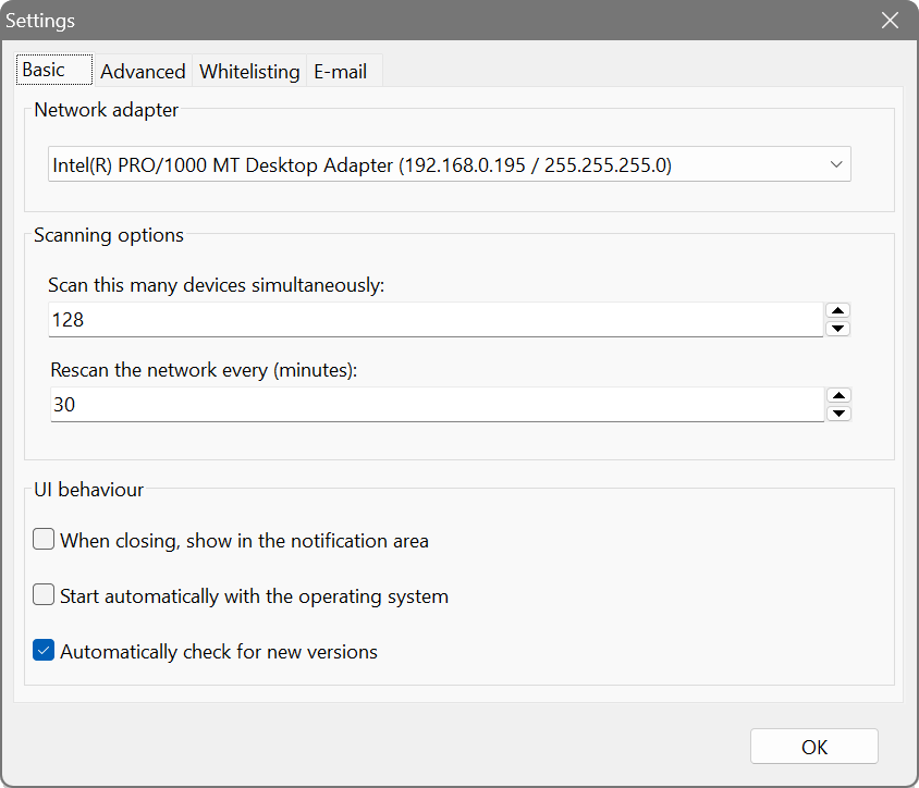 SoftPerfect WiFi Guard configuration dialog