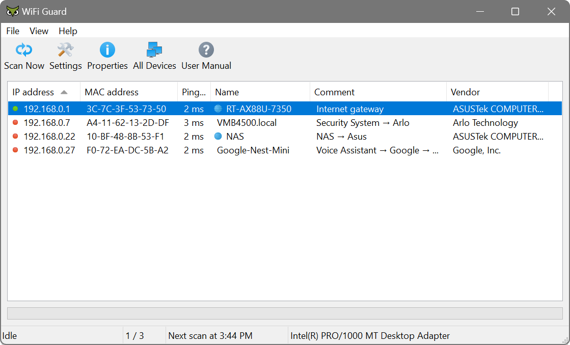 SoftPerfect WiFi Guard scan results example